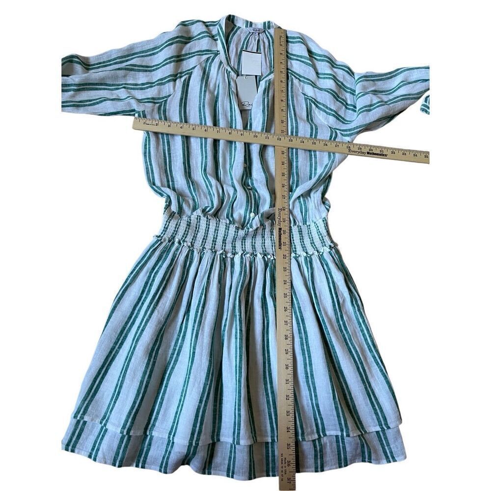 NEW RAILS Jasmine Dress Size L Green White Linen Blend Mini Long Sleeve - Picture 6 of 12